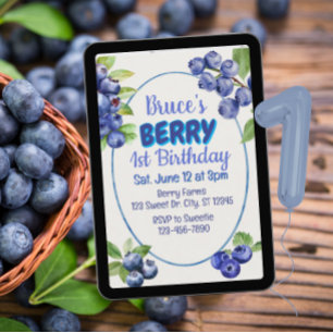 Invitación Cumpleaños 1 de Berry Acuarela Arándano