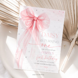 Invitación Cumpleaños 1 de Bow Coquette Rosa