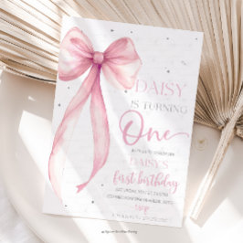 Invitación Cumpleaños 1 de Bow Coquette Rosa