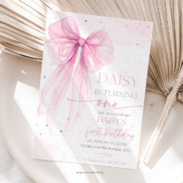 Invitación Cumpleaños 1 de Bow Coquette Rosa