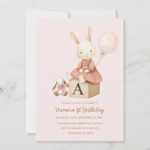 Invitación Cumpleaños 1 de Bunny Rosa