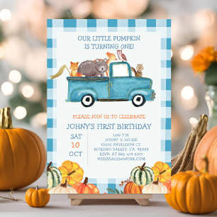 Invitación Cumpleaños 1 de Calabaza Camión Azul Animales