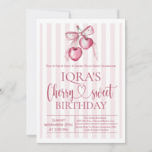 Invitación Cumpleaños 1 de Cherry Sweet Pink Bow Girl