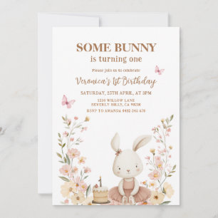 Invitación Cumpleaños 1 de conejito Bunny lindo de primavera