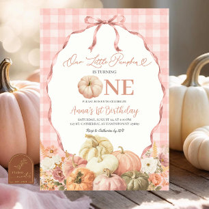 Invitación Cumpleaños 1 de Coquette de Cuadros Rosados de Cal