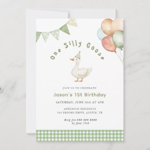 Invitación Cumpleaños 1 de Cute Sage Green Un ganso tonto