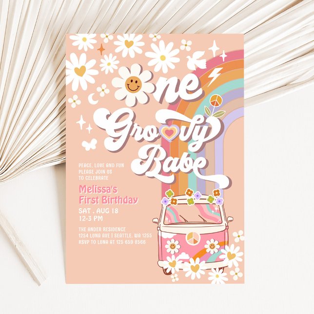 Invitación Cumpleaños 1 de Daisy Rainbow Una Chica Groovy (Subido por el creador)