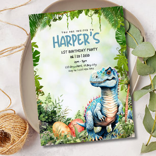 Invitación Cumpleaños 1 de Dinosaurio Fiesta Jurásica T Rex N