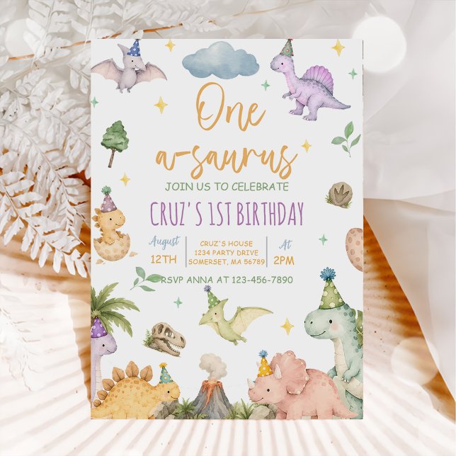 Invitación Cumpleaños 1 de Dinosaurio One-A-Saurus (Subido por el creador)