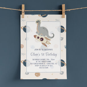 Invitación Cumpleaños 1 de Dinosaurios Espacio Boho