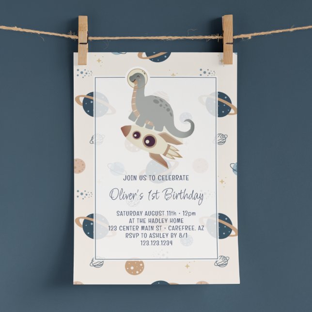Invitación Cumpleaños 1 de Dinosaurios Espacio Boho (Subido por el creador)