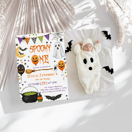 Invitación Cumpleaños 1 de Fantasma de Halloween Rosa Uno Esp