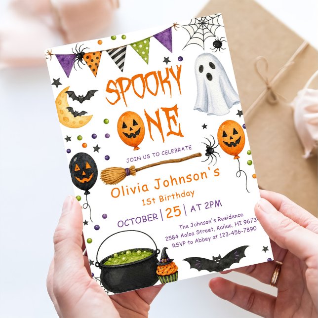 Invitación Cumpleaños 1 de Fantasma de Halloween Rosa Uno Esp (Subido por el creador)