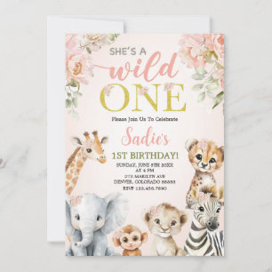 Invitación Cumpleaños 1 de Floral Safari Girl She's a Wild On