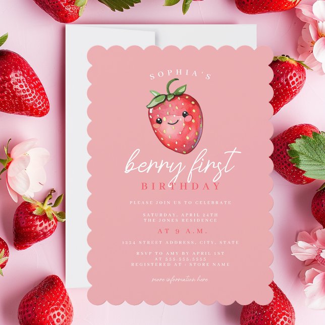 Invitación Cumpleaños 1 de Fresa Primer Cumple de Bayleigh (Subido por el creador)