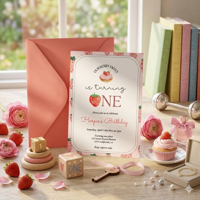 Invitación Cumpleaños 1 de Fresa Primera Fresa (Subido por el creador)