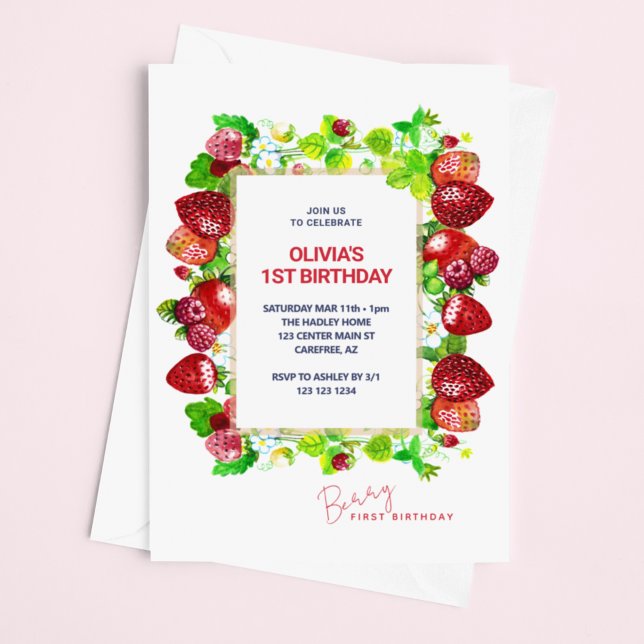 Invitación Cumpleaños 1 de Fresa Primera Fresa (Subido por el creador)