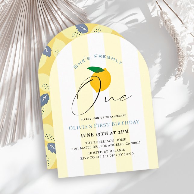 Invitación Cumpleaños 1 de Freshly One Lemon/Citrus Stripes G (Subido por el creador)