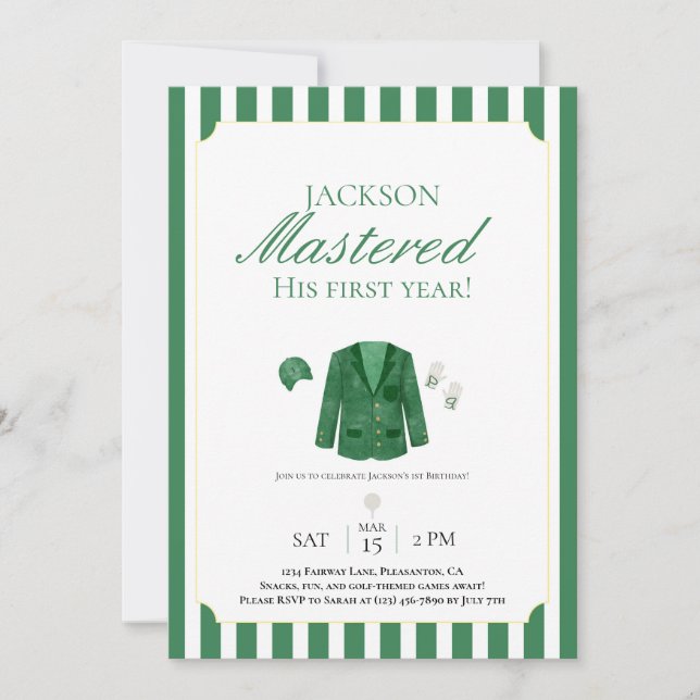Invitación Cumpleaños 1 de Green Jacket Golf (Anverso)