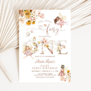 Invitación Cumpleaños 1 de Hada Mariposa Flor Silvestre Mágic