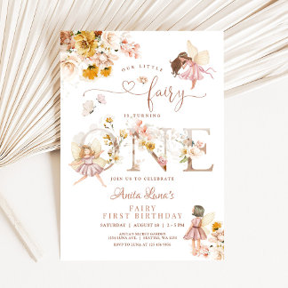 Invitación Cumpleaños 1 de Hada Mariposa Flor Silvestre Mágic