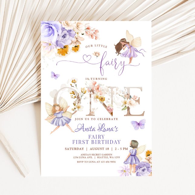 Invitación Cumpleaños 1 de Hada Mariposa Flor Silvestre Mágic (Subido por el creador)