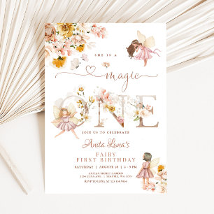 Invitación Cumpleaños 1 de Hada Mariposa Flor Silvestre Mágic