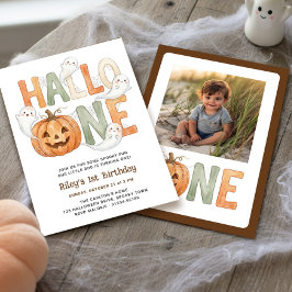 Invitación Cumpleaños 1 de Hallo-one Foto Calabaza Otoño Verd