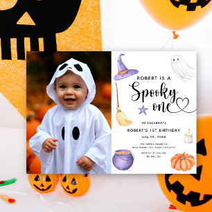 Invitación Cumpleaños 1 de Halloween Acuarela Espeluznante