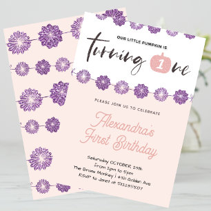 Invitación Cumpleaños 1 de Halloween Floral Rosa Purpura Cala