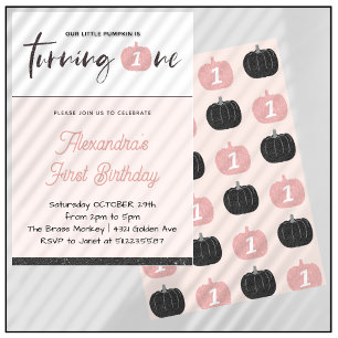Invitación Cumpleaños 1 de Halloween Niña Calabaza Rosa Brill