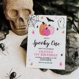Invitación Cumpleaños 1 de Halloween Rosa Espeluznante