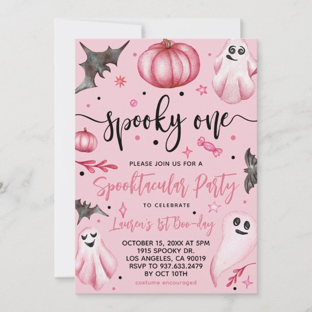 Invitación Cumpleaños 1 de Halloween Spooky One (Anverso)