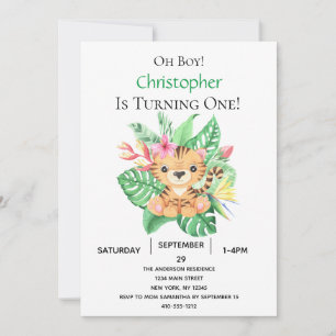Invitación Cumpleaños 1 de Jungle Safari Tropical Tiger