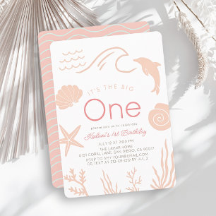 Invitación Cumpleaños 1 de la niña de la gran ola rosa