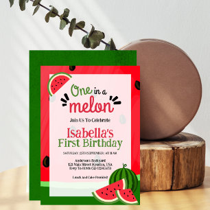 Invitación Cumpleaños 1 de la niña sandía One In A Melon