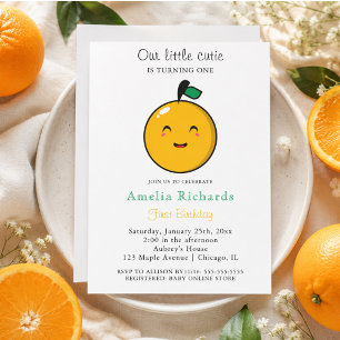 Invitación Cumpleaños 1 de Little Cutie Naranja Cítrico