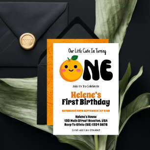 Invitación Cumpleaños 1 de Little Cutie Naranja Cítrico