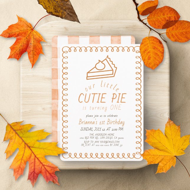 Invitación Cumpleaños 1 de Little Cutie Pie Doodle Naranja (Subido por el creador)