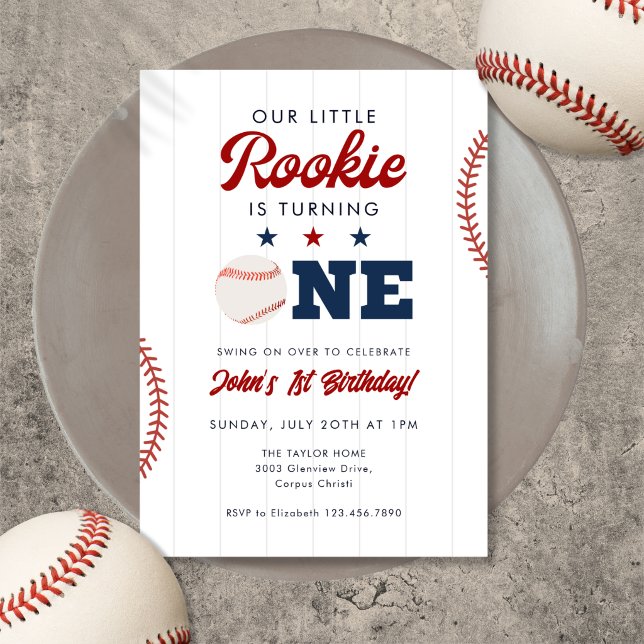 Invitación Cumpleaños 1 de Little Rookie Baseball (Little Rookie Baseball 1st Birthday Invitation)