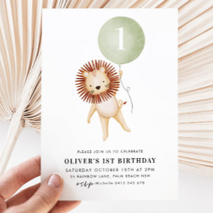 Invitación Cumpleaños 1 de los niños globo verde Sage León 