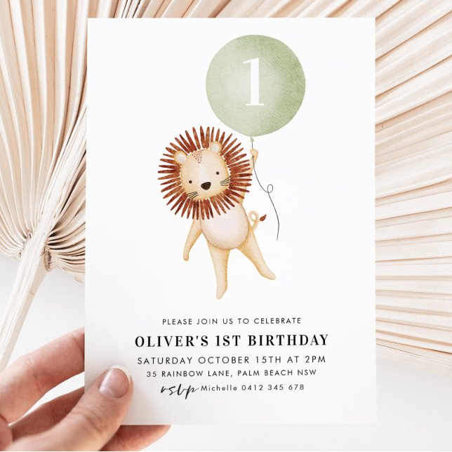 Invitación Cumpleaños 1 de los niños globo verde Sage León  (Subido por el creador)