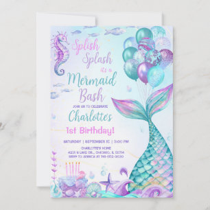 Invitación Cumpleaños 1 de Mermaid Bash