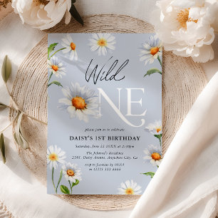 Invitación Cumpleaños 1 de niña Daisy Salvaje Hermosa