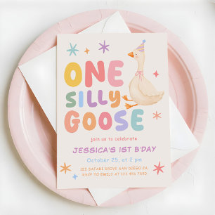 Invitación Cumpleaños 1 de niña ganso tonto Colorido