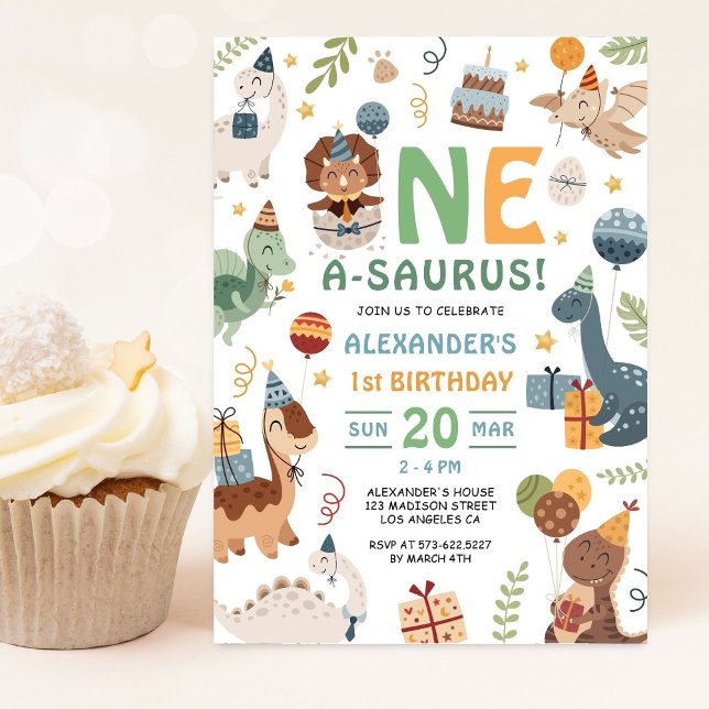 Invitación Cumpleaños 1 de Niño A-Saurio Dinosaurio Uno  (Subido por el creador)