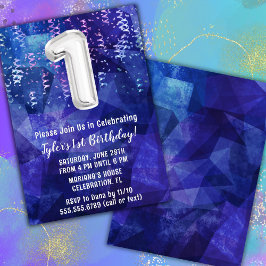 Invitación Cumpleaños 1 de Niño Azul Blanco