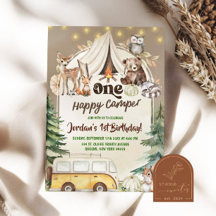 Invitación Cumpleaños 1 de niño Boho Bosque Otoño Feliz campi