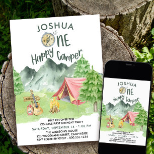 Invitación Cumpleaños 1 de niños acuarela Un Campista Feliz
