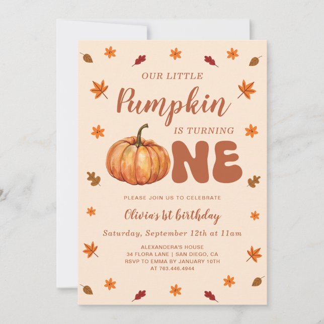 Invitación Cumpleaños 1 de Nuestra Pequeña Calabaza (Anverso)